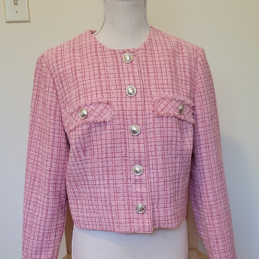 Guess Pink and Silver Blazer with Structured Shoulders